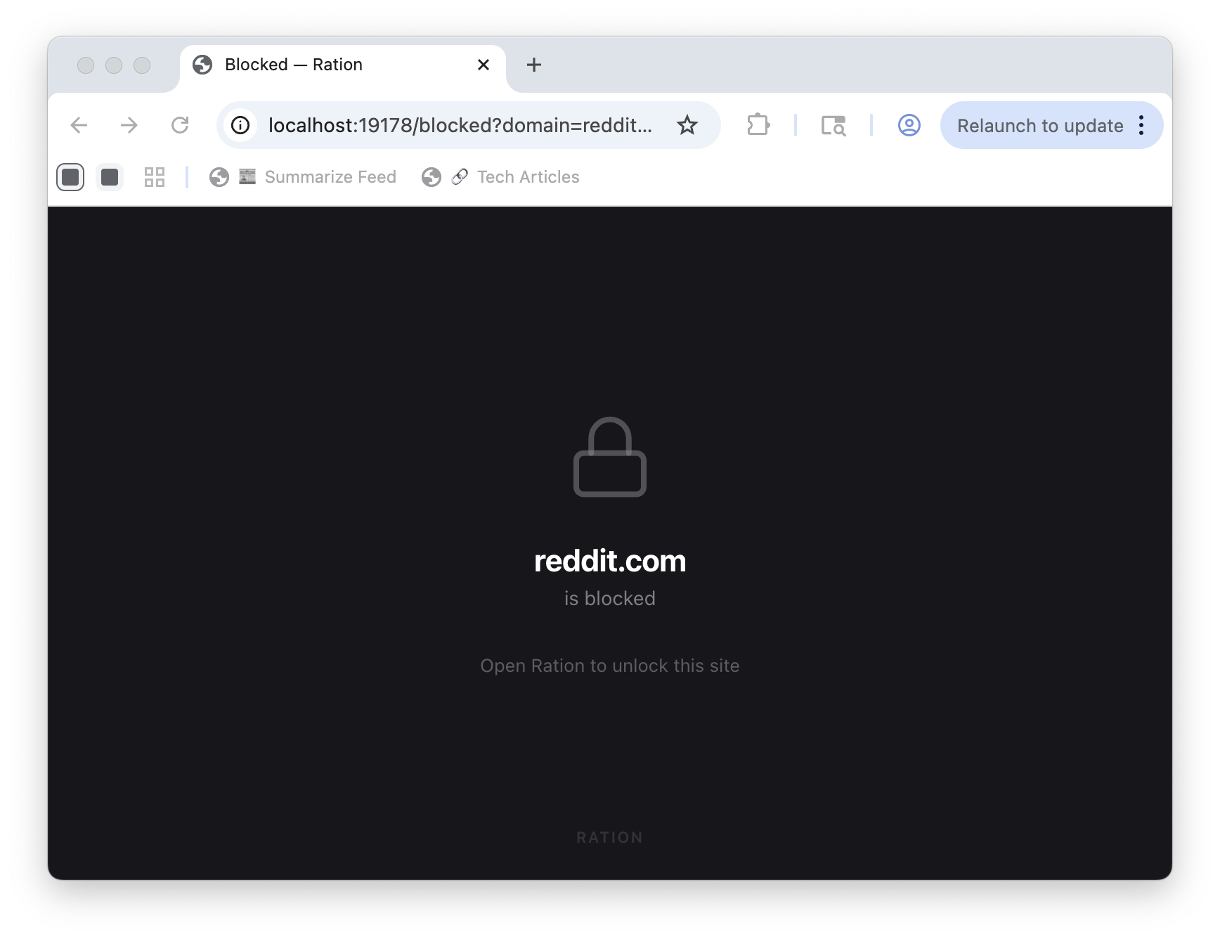 Ration block page showing reddit.com is blocked